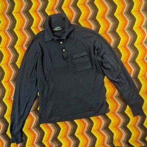 LARGE men's Vintage Puritan Soft Touch Navy Blue Orlon Polo Shirt Sweater h321
